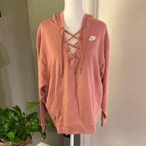 Nike Rose Pink Lace-Up Hoodie Sweatshirt
